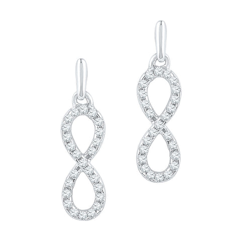 10kt White Gold Womens Round Diamond Infinity Dangle Earrings 1/4 Cttw 97437 - shirin-diamonds
