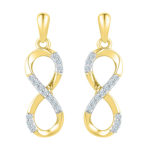 10k Yellow Gold Womens Round Diamond Infinity Dangle Screwback Earrings 1/10 Cttw 97524 - shirin-diamonds