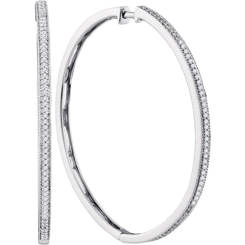 10kt White Gold Womens Round Diamond Slender Large Milgrain Hoop Earrings 1/3 Cttw 97597 - shirin-diamonds