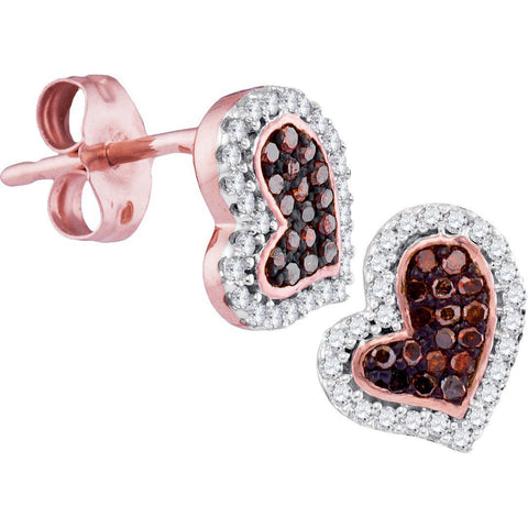 10kt Rose Gold Womens Round Red Colored Diamond Heart Stud Screwback Earrings 1/6 Cttw 97622 - shirin-diamonds