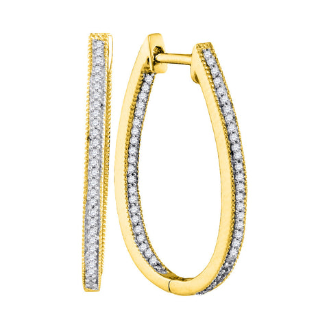 10kt Yellow Gold Womens Round Diamond Oblong Oval Hoop Earrings 1/3 Cttw 97703 - shirin-diamonds