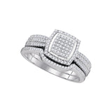 10kt White Gold Womens Round Diamond Square Cluster Bridal Wedding Engagement Ring Band Set 1/2 Cttw 97713 - shirin-diamonds