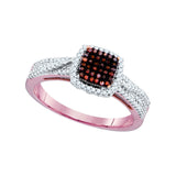 10kt Rose Gold Womens Round Red Colored Diamond Square Cluster Ring 1/3 Cttw 97915 - shirin-diamonds