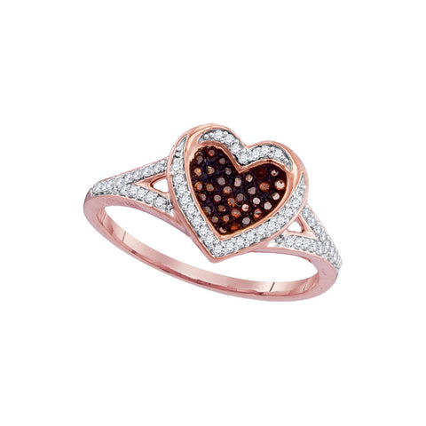10kt Rose Gold Womens Round Red Colored Diamond Heart Love Ring 1/5 Cttw 97917 - shirin-diamonds