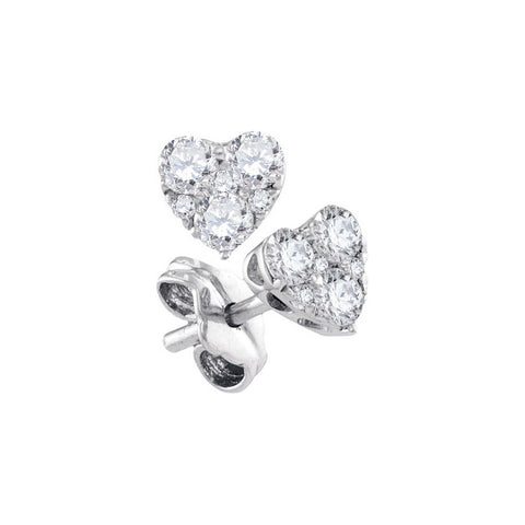 10kt White Gold Womens Round Diamond Cluster Heart Screwback Earrings 1/2 Cttw 98082 - shirin-diamonds