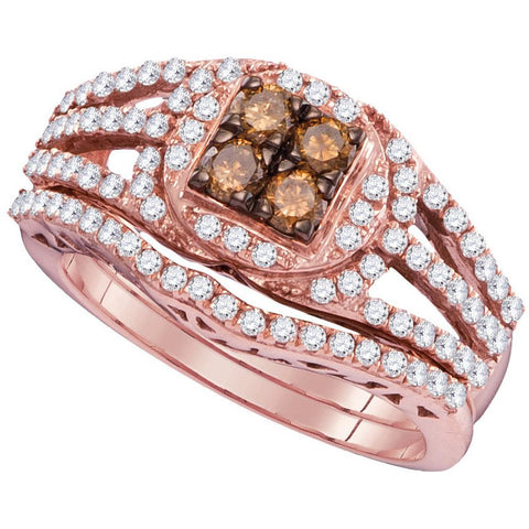 10kt Rose Gold Womens Round Cognac-brown Colored Diamond Bridal Wedding Engagement Ring Band Set 1 Cttw 98211 - shirin-diamonds