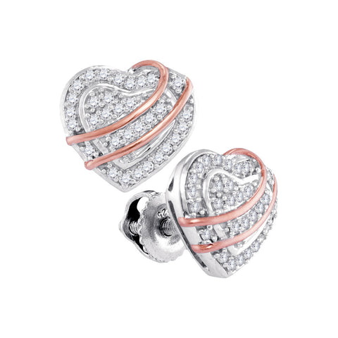 10k White Gold Round Diamond 2-tone Womens Heart Screwback Stud Earrings 1/6 Cttw 9831-5 - shirin-diamonds