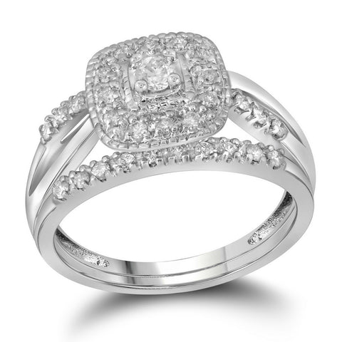 10kt White Gold Womens Round Diamond Bridal Wedding Engagement Ring Band Set 1/3 Cttw 98321 - shirin-diamonds