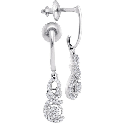 10kt White Gold Womens Round Diamond Cluster Dangle Screwback Earrings 1/5 Cttw 98328 - shirin-diamonds