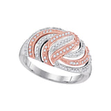 10kt White Gold Womens Round Diamond Striped Rose-tone Band Ring 1/4 Cttw 98451 - shirin-diamonds