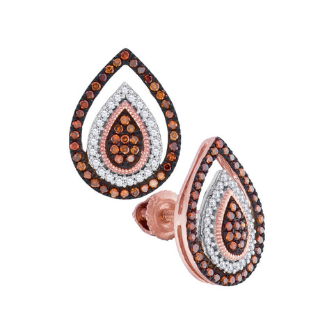 10kt Rose Gold Womens Round Red Colored Diamond Framed Teardrop Cluster Earrings 1/3 Cttw 98456 - shirin-diamonds
