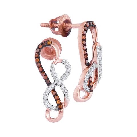 10kt Rose Gold Womens Round Red Colored Diamond Infinity Screwback Earrings 1/6 Cttw 98461 - shirin-diamonds