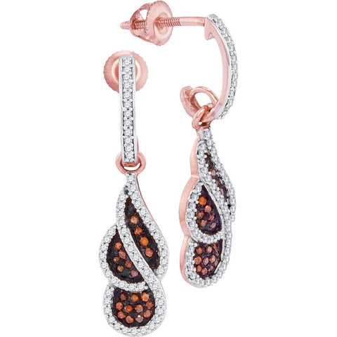 10kt Rose Gold Womens Round Red Colored Diamond Cluster Dangle Earrings 3/8 Cttw 98463 - shirin-diamonds
