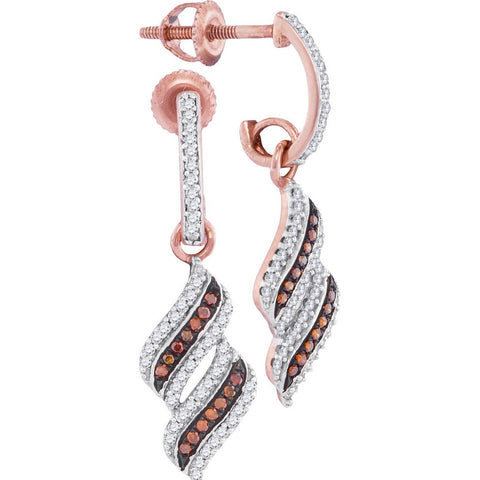 10kt Rose Gold Womens Round Red Colored Diamond Cascade Ribbon Dangle Earrings 1/3 Cttw 98466 - shirin-diamonds