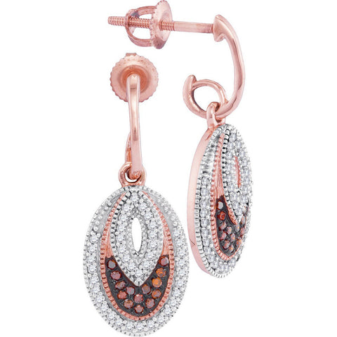10kt Rose Gold Womens Round Red Colored Diamond Oval Dangle Screwback Earrings 1/3 Cttw 98467 - shirin-diamonds