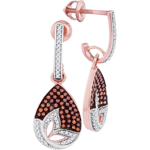 10kt Rose Gold Womens Round Red Colored Diamond Teardrop Dangle Earrings 3/8 Cttw 98475 - shirin-diamonds