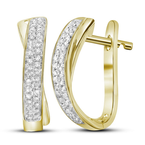 10kt Yellow Gold Womens Round Pave-set Diamond Hoop Earrings 1/6 Cttw 98490 - shirin-diamonds