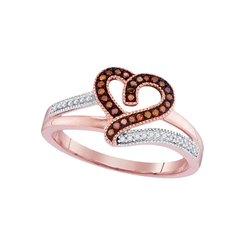 10kt Rose Gold Womens Round Red Colored Diamond Heart Love Ring 1/8 Cttw 98572 - shirin-diamonds