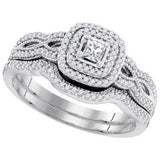 10kt White Gold Womens Princess Diamond Double Halo Bridal Wedding Engagement Ring Band Set 1/10 Cttw 98599 - shirin-diamonds