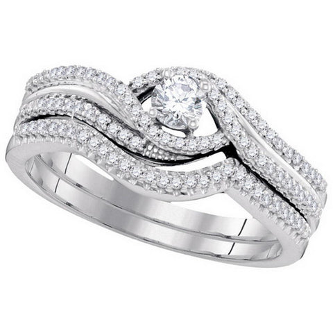 10k White Gold Round Diamond Bridal Wedding Engagement Ring Band Set 3/8 Cttw 98611 - shirin-diamonds