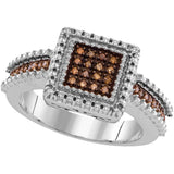Sterling Silver Womens Round Cognac-brown Colored Diamond Square Cluster Ring 1/6 Cttw 99232 - shirin-diamonds