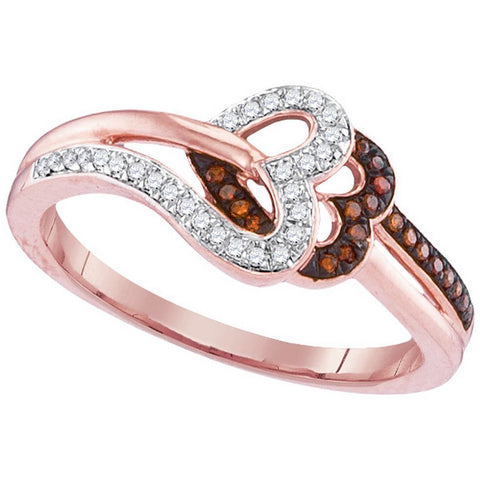 10kt Rose Gold Womens Round Red Colored Diamond Heart Love Ring 1/6 Cttw 99262 - shirin-diamonds