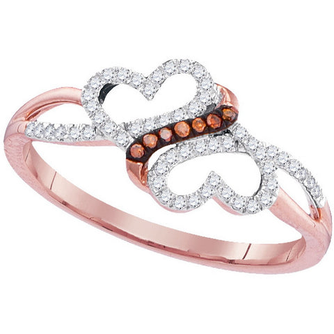 10kt Rose Gold Womens Round Red Colored Diamond Double Heart Love Ring 1/6 Cttw 99263 - shirin-diamonds