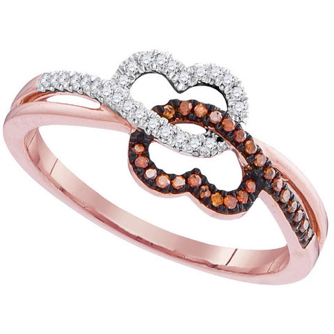 10kt Rose Gold Womens Round Red Colored Diamond Double Linked Heart Ring 1/6 Cttw 99265 - shirin-diamonds