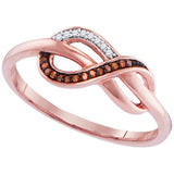 10kt Rose Gold Womens Round Red Colored Diamond Infinity Ring 1/20 Cttw 99268 - shirin-diamonds