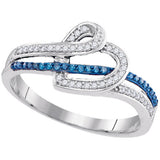 10kt White Gold Womens Round Blue Colored Diamond Heart Ring 1/5 Cttw 99338 - shirin-diamonds