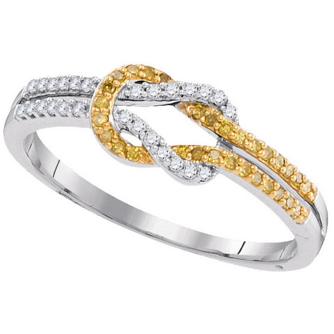 10kt White Gold Womens Round Yellow Colored Diamond Knot Band 1/5 Cttw 99345 - shirin-diamonds