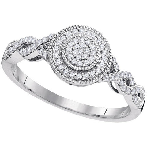10kt White Gold Womens Round Diamond Concentric Milgrain Circle Cluster Ring 1/5 Cttw 99427 - shirin-diamonds