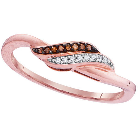 10kt Rose Gold Womens Round Red Colored Diamond Slender Crossover Ring 1/20 Cttw 99466 - shirin-diamonds