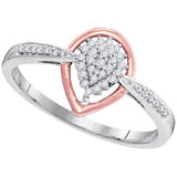 10kt White Gold Womens Round Diamond Cluster Rose-tone Teardrop Ring 1/8 Cttw 99483 - shirin-diamonds