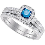 10kt White Gold Womens Round Blue Colored Diamond Bridal Wedding Engagement Ring Band Set 1/2 Cttw 99500 - shirin-diamonds