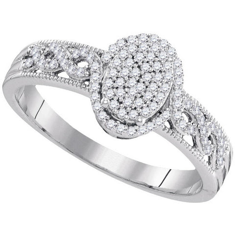 10kt White Gold Womens Round Diamond Oval Cluster Milgrain Twist Bridal Ring 1/4 Cttw 99540 - shirin-diamonds