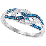 10kt White Gold Womens Round Blue Colored Diamond Crossover Band Ring 1/6 Cttw 99547 - shirin-diamonds