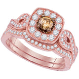 14kt Rose Gold Womens Round Cognac-brown Colored Diamond Bridal Wedding Engagement Ring Band Set 3/4 Ctw 99726 - shirin-diamonds