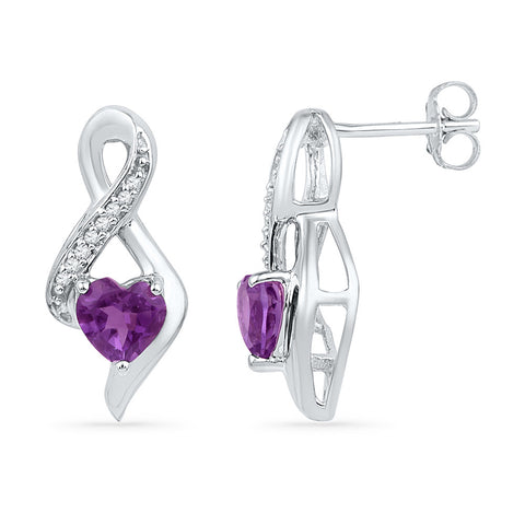 10kt White Gold Womens Heart Lab-Created Amethyst Solitaire Infinity Stud Earrings 1/20 Cttw 99779 - shirin-diamonds