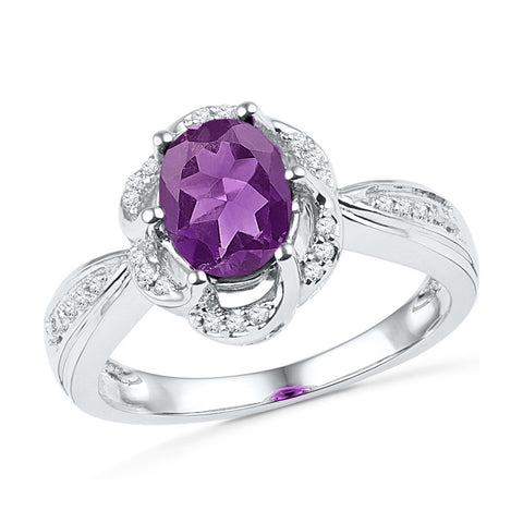 10kt White Gold Womens Oval Lab-Created Amethyst Solitaire Ring 1-3/4 Cttw 99799 - shirin-diamonds