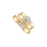 10kt Yellow Gold His & Hers Round Diamond Cluster Matching Bridal Wedding Ring Band Set 1/12 Cttw 9989 - shirin-diamonds