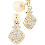 14kt Yellow Gold Womens Princess Diamond Soleil Square Frame Cluster Dangle Earrings 1/2 Cttw 9999-8 - shirin-diamonds