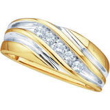 10kt Yellow Two-tone Gold Mens Round Diamond Wedding Anniversary Band Ring 1/4 Cttw 9999 - shirin-diamonds