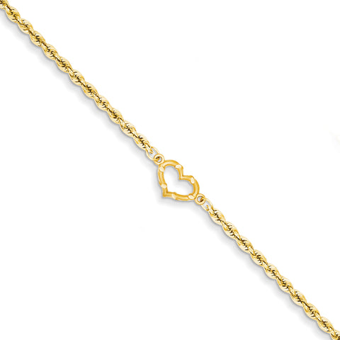 14k Satin & Diamond-cut Open Heart Rope Anklet ANK154 - shirin-diamonds