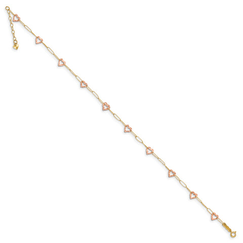 14k Two-tone Adjustable Heart w/1 extension Anklet ANK171 - shirin-diamonds