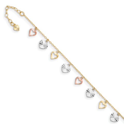 14K Tri-Color Adjustable Heart Anklet ANK172 - shirin-diamonds