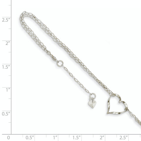 14k White Gold Double Strand Heart Anklet ANK174 - shirin-diamonds