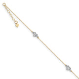 14k Two-tone Puff Heart 9in with 1in ext Anklet ANK219 - shirin-diamonds
