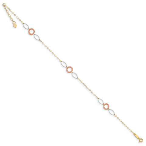 14k Tri-color Circle & Oval 9in with 1in ext Anklet ANK222 - shirin-diamonds