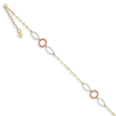 14k Tri-color Circle & Oval 9in with 1in ext Anklet ANK222 - shirin-diamonds